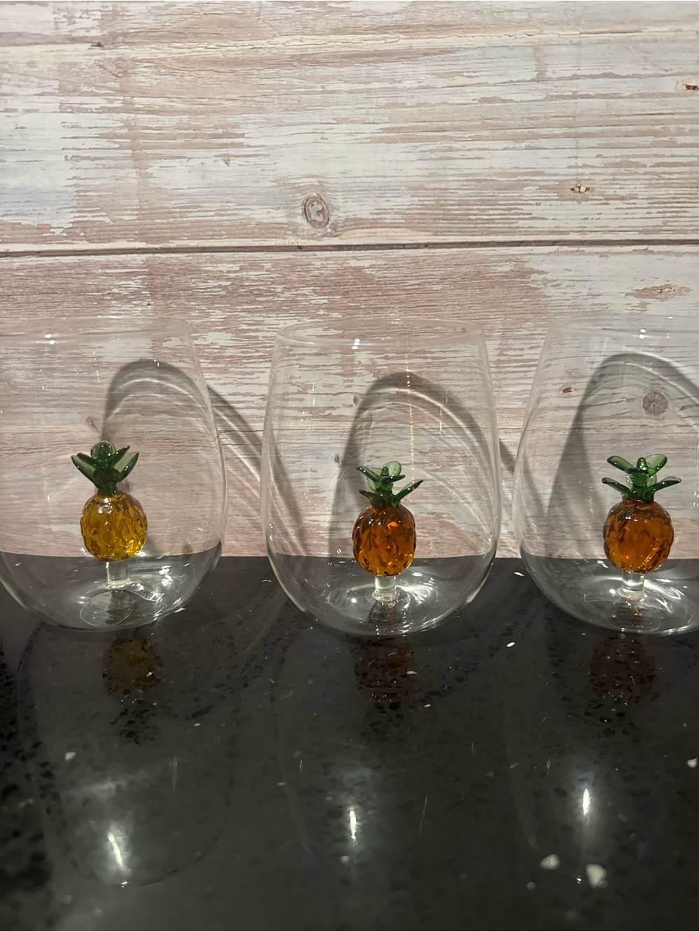 Anthropologie Pineapple Stemless Wine Glasses - Amber & Green Accents